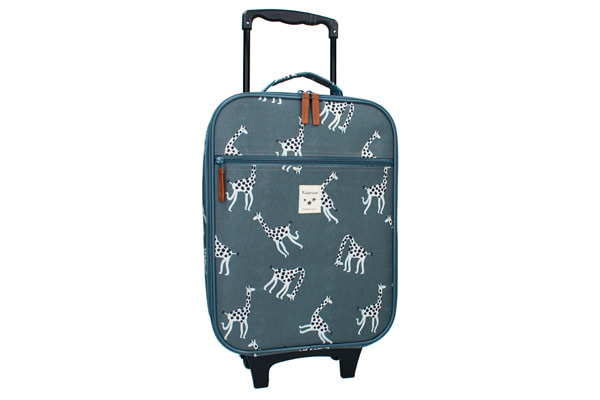 Blauwe koffer met giraffen