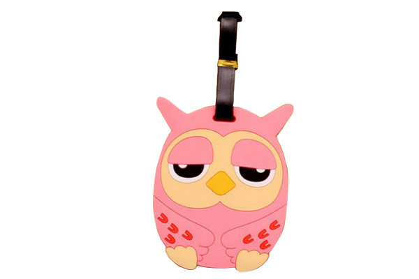 Kofferlabel roze uil.