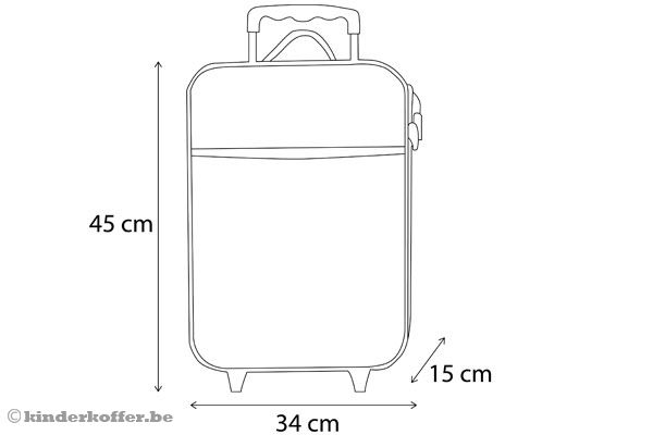 De afmetingen van de Denim little bird kinderkoffer.